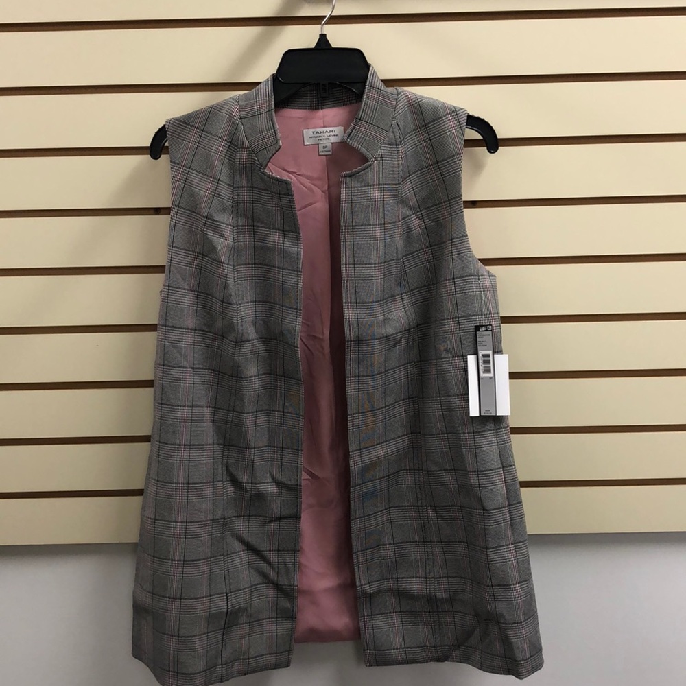 Tahari Pink Multi Plaid Vest